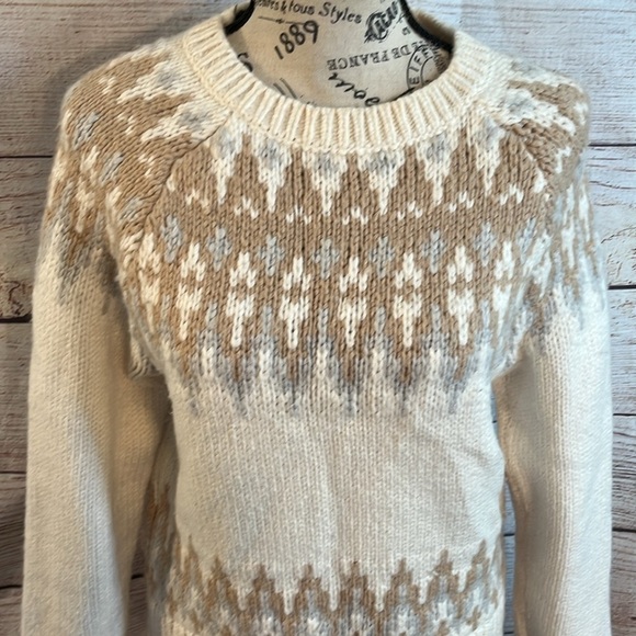 Club Monaco Tumblinah Fair Isle Sweater Crewneck Natural Size Small Chunky Knit - Picture 3 of 12